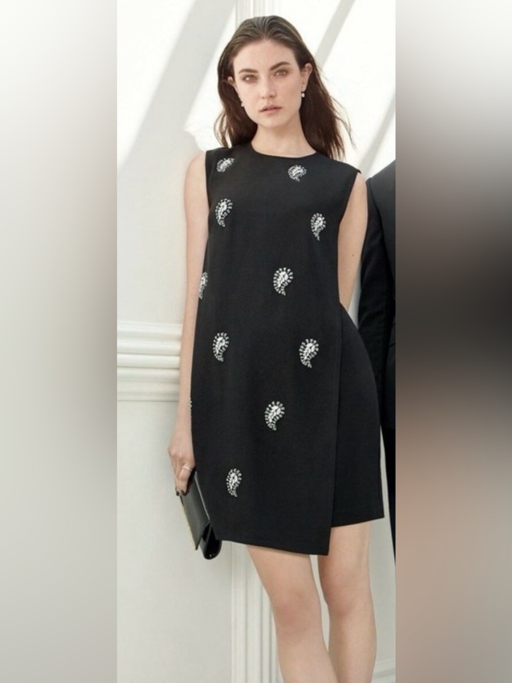 Ted Baker Mareey Embellished Black Tunic Shift Dress Jeweled Paisley Sleeveless
